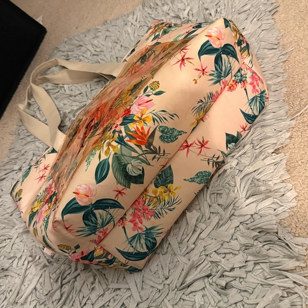 Insulated Floral Tote Bag with Transparent Pocket - Picture 6 of 7